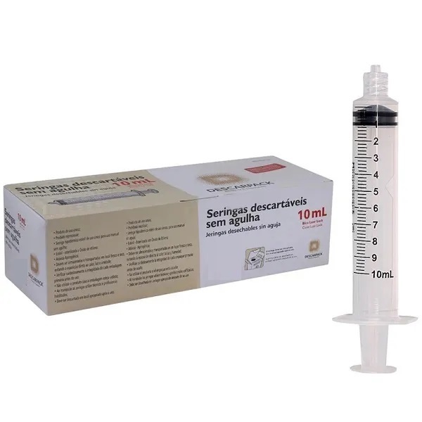 SERINGA DESCARTÁVEL 10 ML BICO LOCK COM 50 UNIDADES OU COM 100 UNIDADES DESCARPACK em Oferta na Shopee