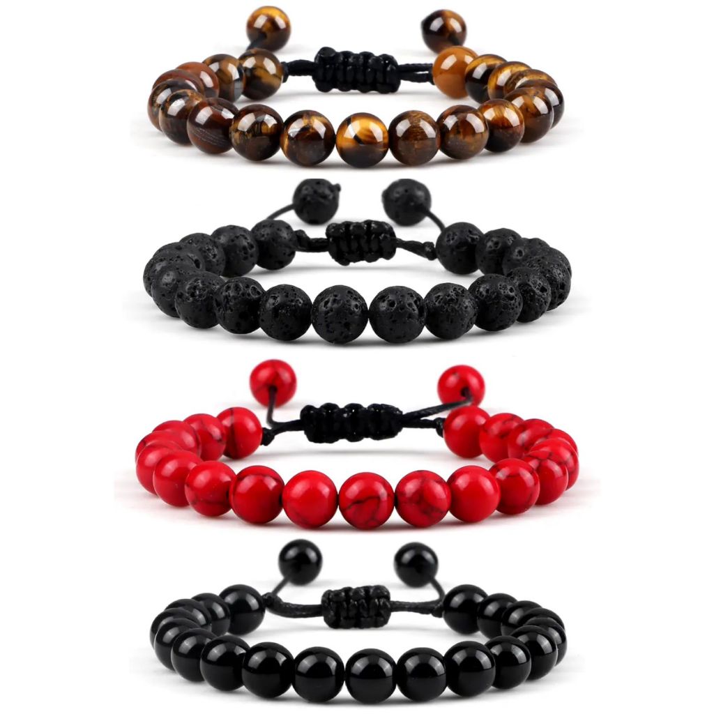 Pulseira Ajustável Pedra Natural Vulcanica Howlita Hematita magnetita Olho de tigre Fosca e Brilhante ABS masculino Femi em Oferta na Shopee