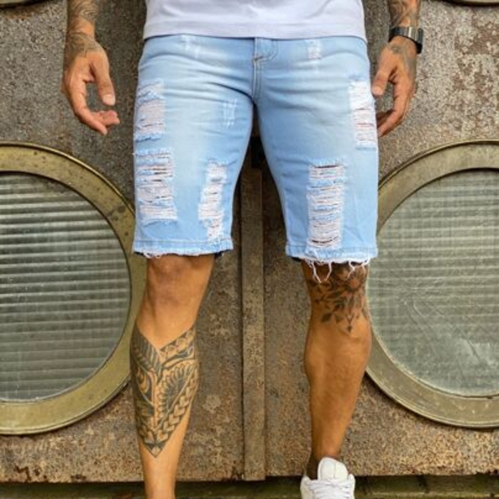 Shorts masculinos Jeans rasgados Estilo fashion masculino Outlet de fábrica em Oferta na Shopee