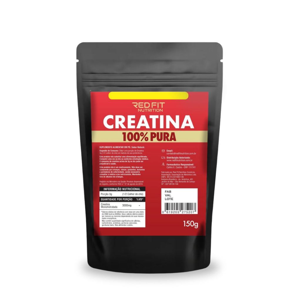 Creatina Pura Importada Monohidratada 150g - 100% Pura Importada C/ Laudo - Red Fit Nutrition