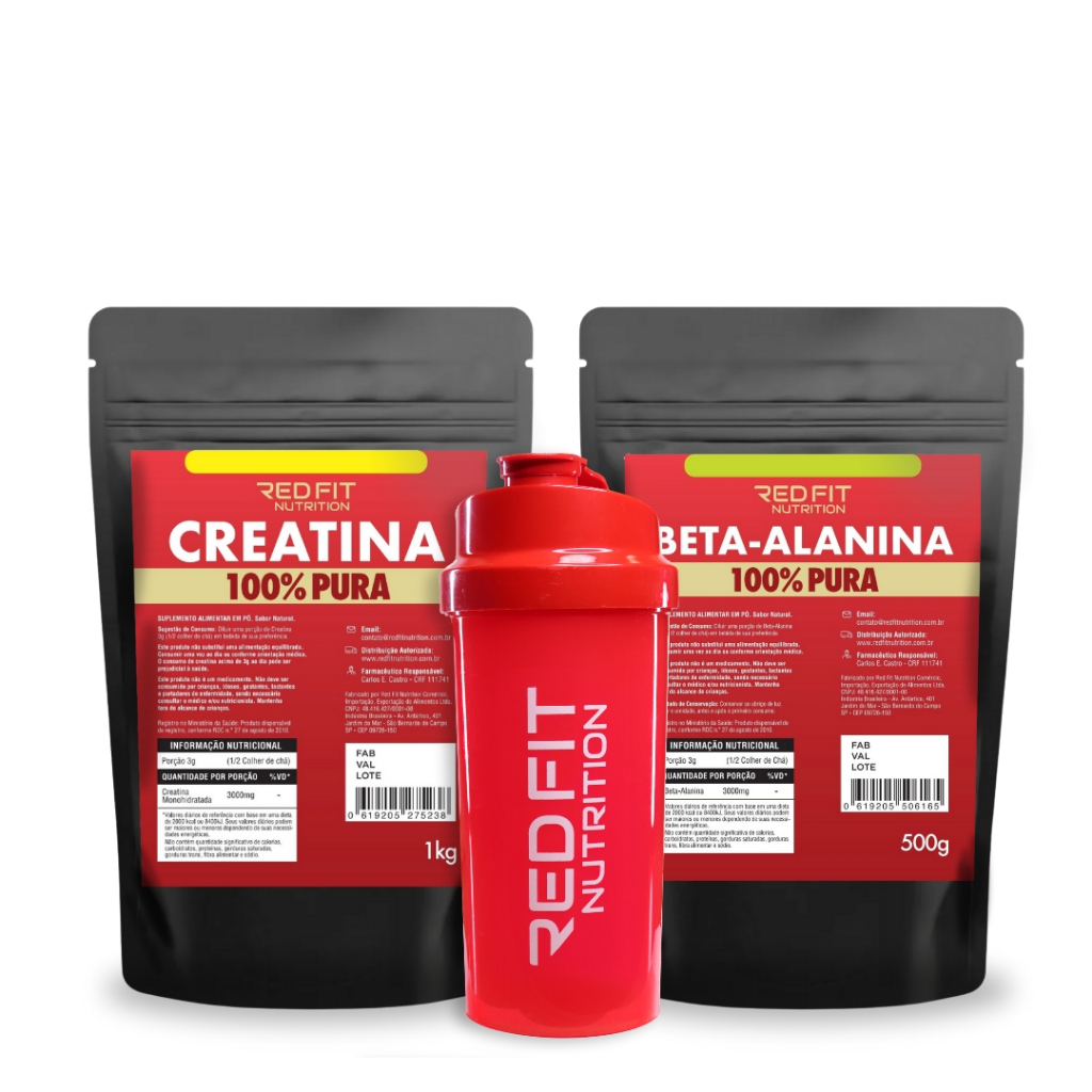 Suplemento em pó Red Fit Nutrition Importado 100% Puro Creatina 1Kg Beta-Alanina Pré Treino 500g