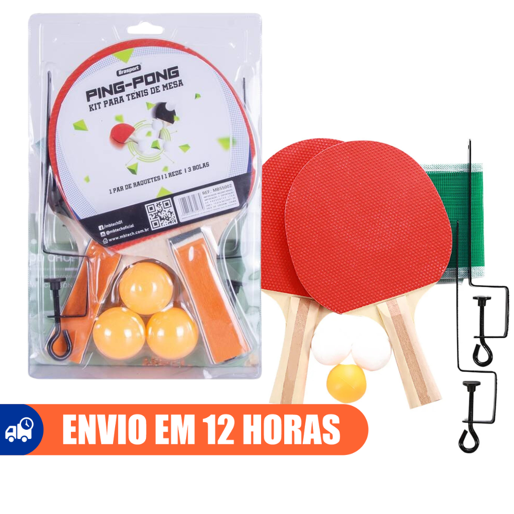 Kit Tênis de Mesa Com 2 Raquetes 1 Rede 3 Bolas - Brasport MB