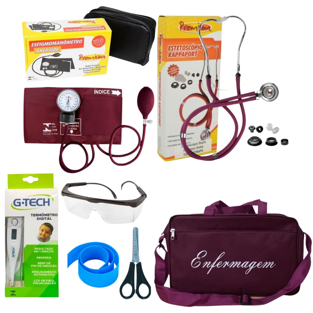 KIT DE ENFERMAGEM COM ESTETO ESFIGMO TERMÔMETRO E BOLSA PARA ENFERMAGEM