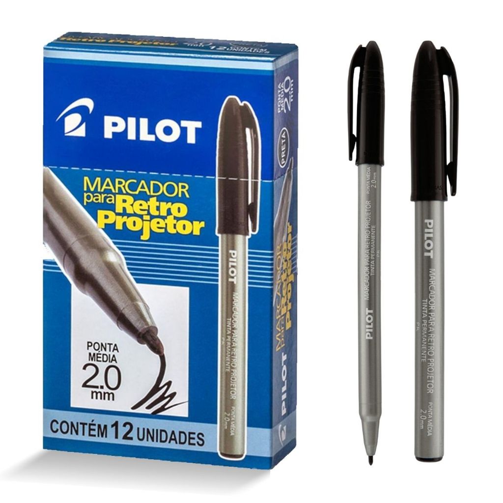 Caneta Marcador Permanente Retroprojetor Preto 2.0mm Pilot Cx 12un para CD/DVD Plástico Vidro Madeira Cerâmica Piso em Oferta na Shopee