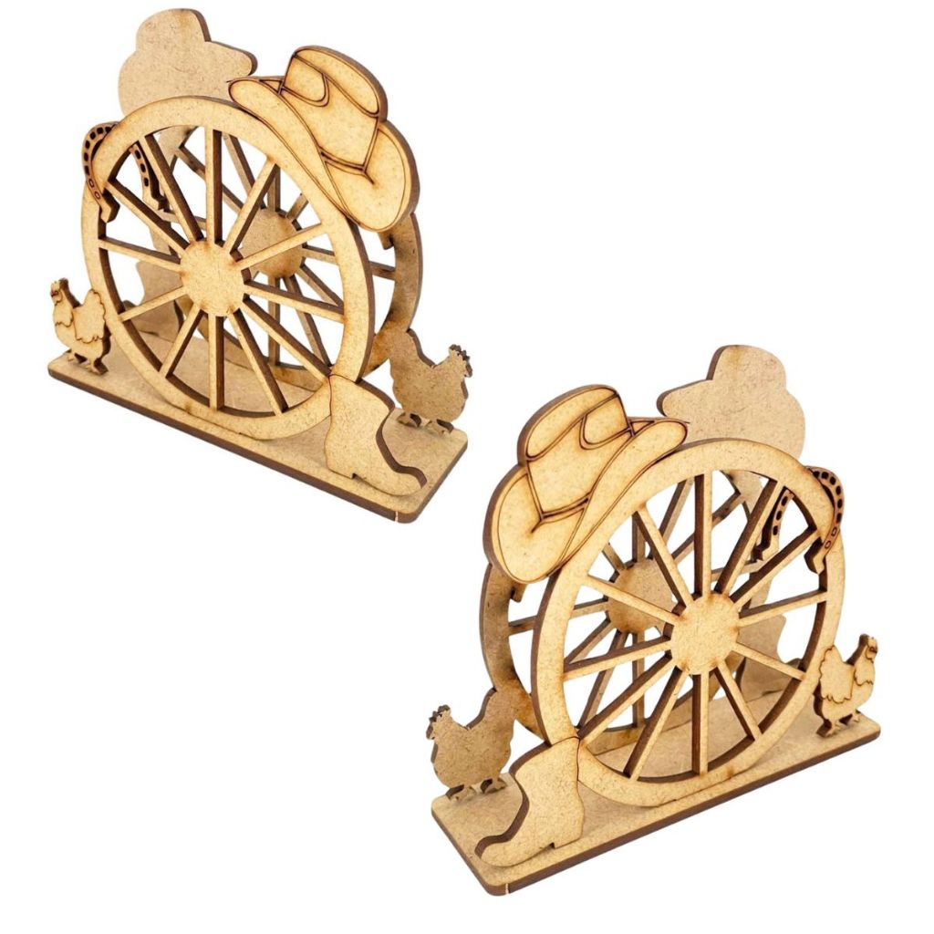 Kit 12 Porta Guardanapo Roda Carroça Country bicho galinha mdf cru decoração festa Fazendinha