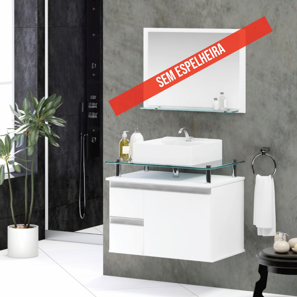 Conjunto Diamante MDF gabinete de banheiro com pia SEM espelheira 60cm - Home & Living