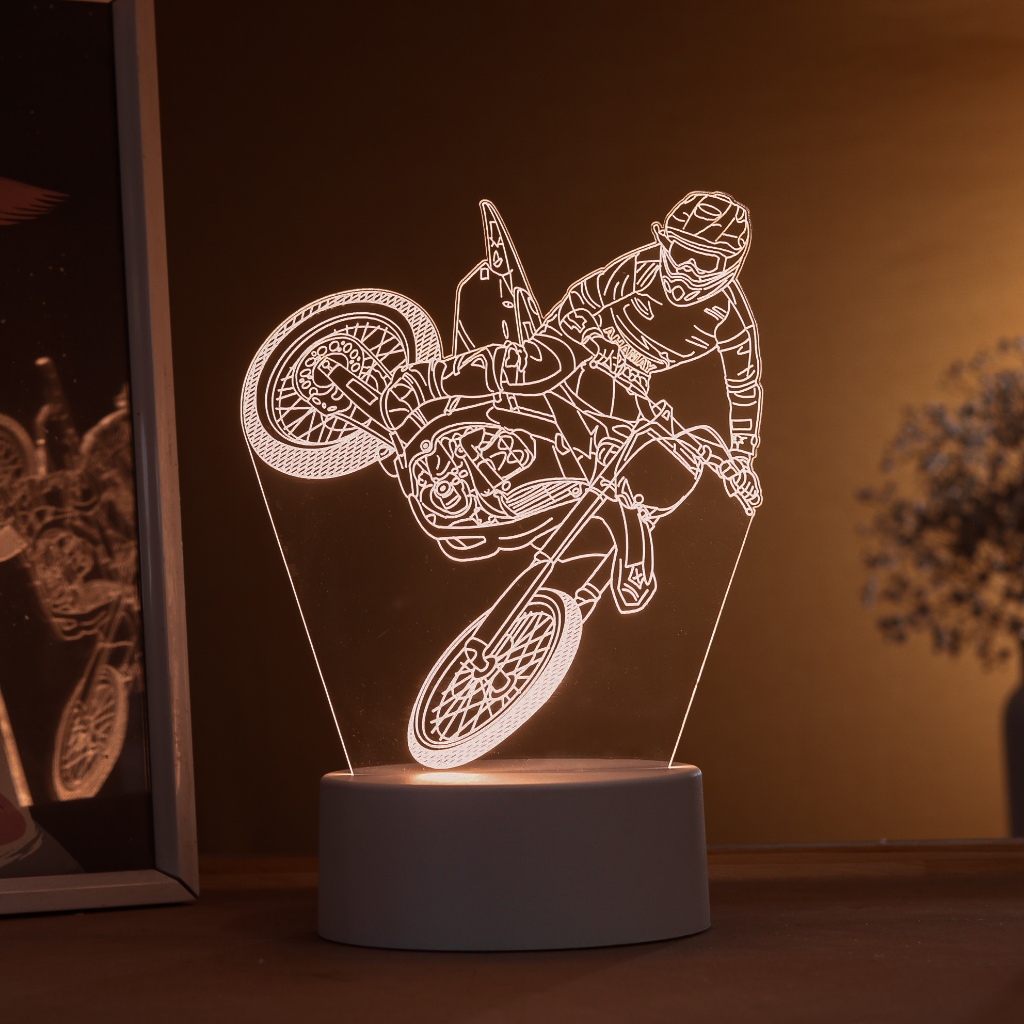 Luminária LED 3D de Mesa / Luz Noturna Presente Criativo / Decoração - motociclista 3D, moto, esportes em Oferta na Shopee