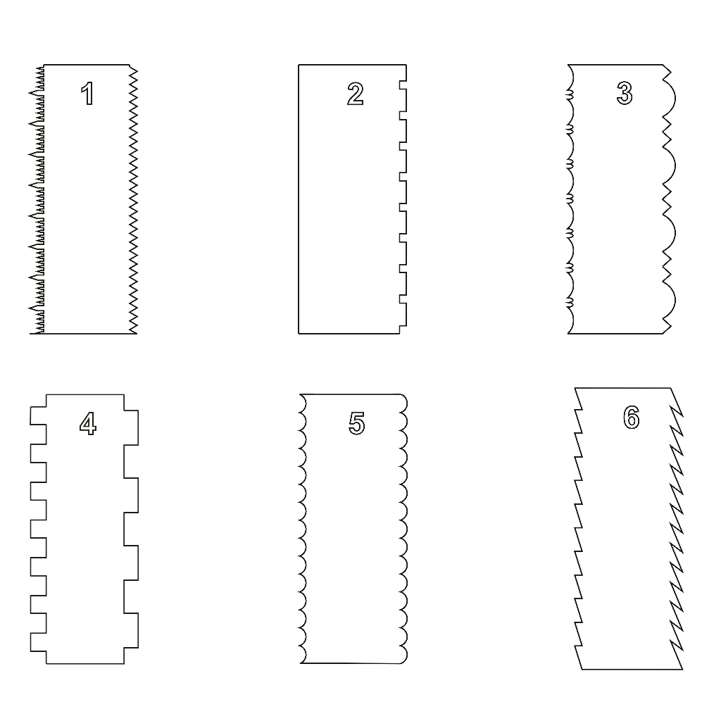 Kit 6 Espatula de Bolo Alisadora Confeiteiro - Acrílico - Varias Cores - 6 modelo 12 formas - 15x6cm
