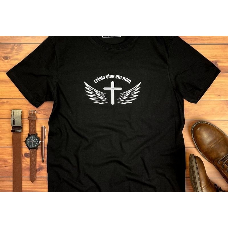 Camiseta Cristo Vive Em Mim Camisa 100%Algodão Unissex Frases Cristã Moda Evangélica Gospel Igreja Católica Fé DEUS JESUS Congresso Jovens Blusa Estampada Casual Básica Tumblr Masculina Feminina