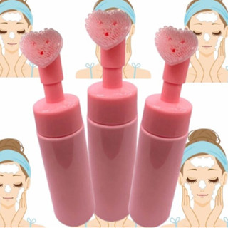 Pump Espumador Rosa Com Escova De Silicone Formato De Coração Para Limpeza Facial 100ML em Oferta na Shopee