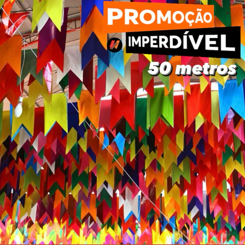 BANDEIRINHA FESTA JUNINA SEDA 50 METROS PROMOÇÃO// OFF - Home & Living