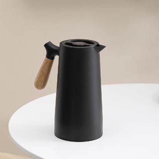 Garrafa Térmica Nórdica 1 Litro Café e Chá Bule Cabo Madeira Botão Mantém Temperatura Wood...