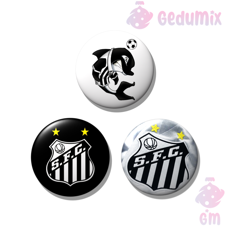 KIT 3 Bottons Broches Time Santos Futebol Clube