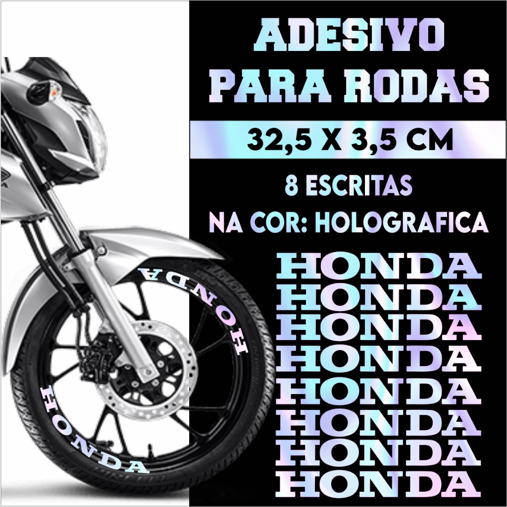 8 Adesivos Escrita Honda Diversas Cores Aro Moto Roda Decoração Boa Fixação Prova D'Água