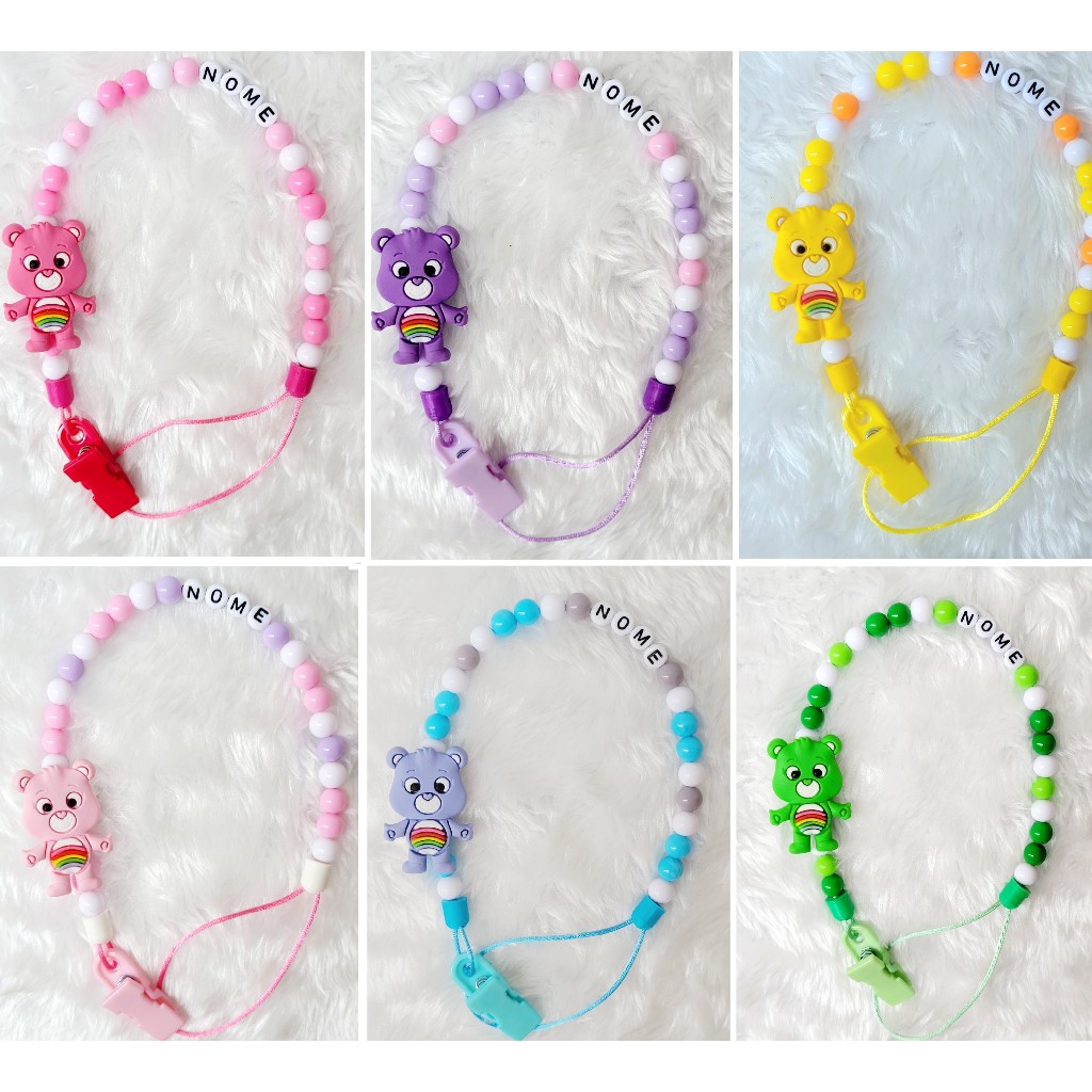 Prendedor de chupeta Ursinhos carinhosos menino menina personalizado com o nome do bebê em Oferta na Shopee