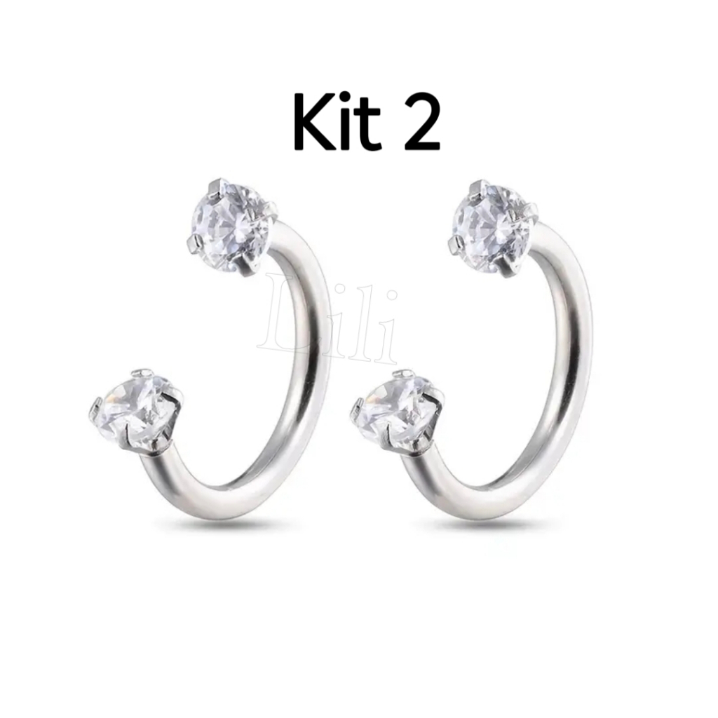 kit 2 Piercing para Nariz/lábio/ Cartilagem helix brinco com 2 Zircônia