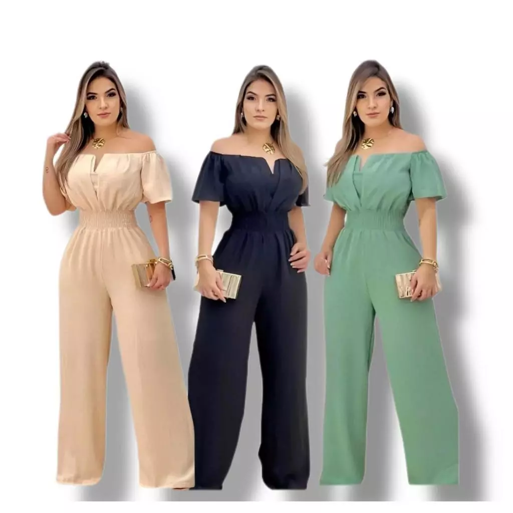Macacão Feminino Luxo Alfaiataria Pantalona Ombro a Ombro — imagem 1