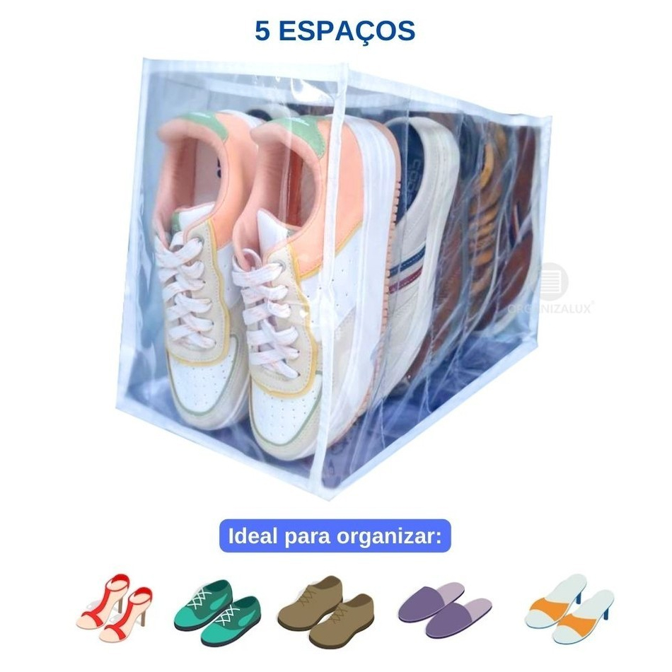 Kit 3 Sapateira/organizador de sapatos transparente com 5 nichos - ORGANIZALUX