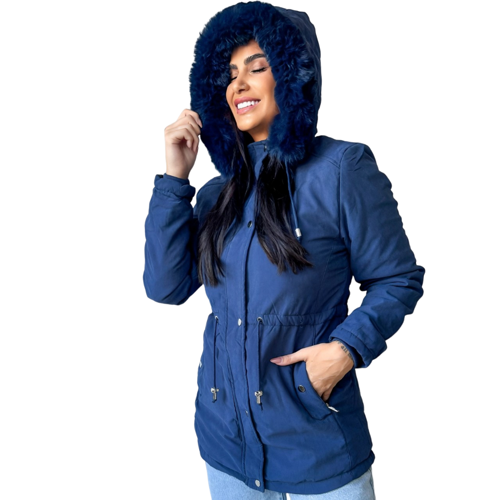 Parka de sarja casaco sobretudo longo feminina lançamento forrada pelucia com capuz touca removivel cordão na cintura casacos feminino de inverno roupas feminina