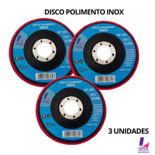 Kit 3 Disco Polimento Inox Alumínio Aço Ferro Metal em Geral - Diametro 115x22,2 - Lotus em Oferta na Shopee