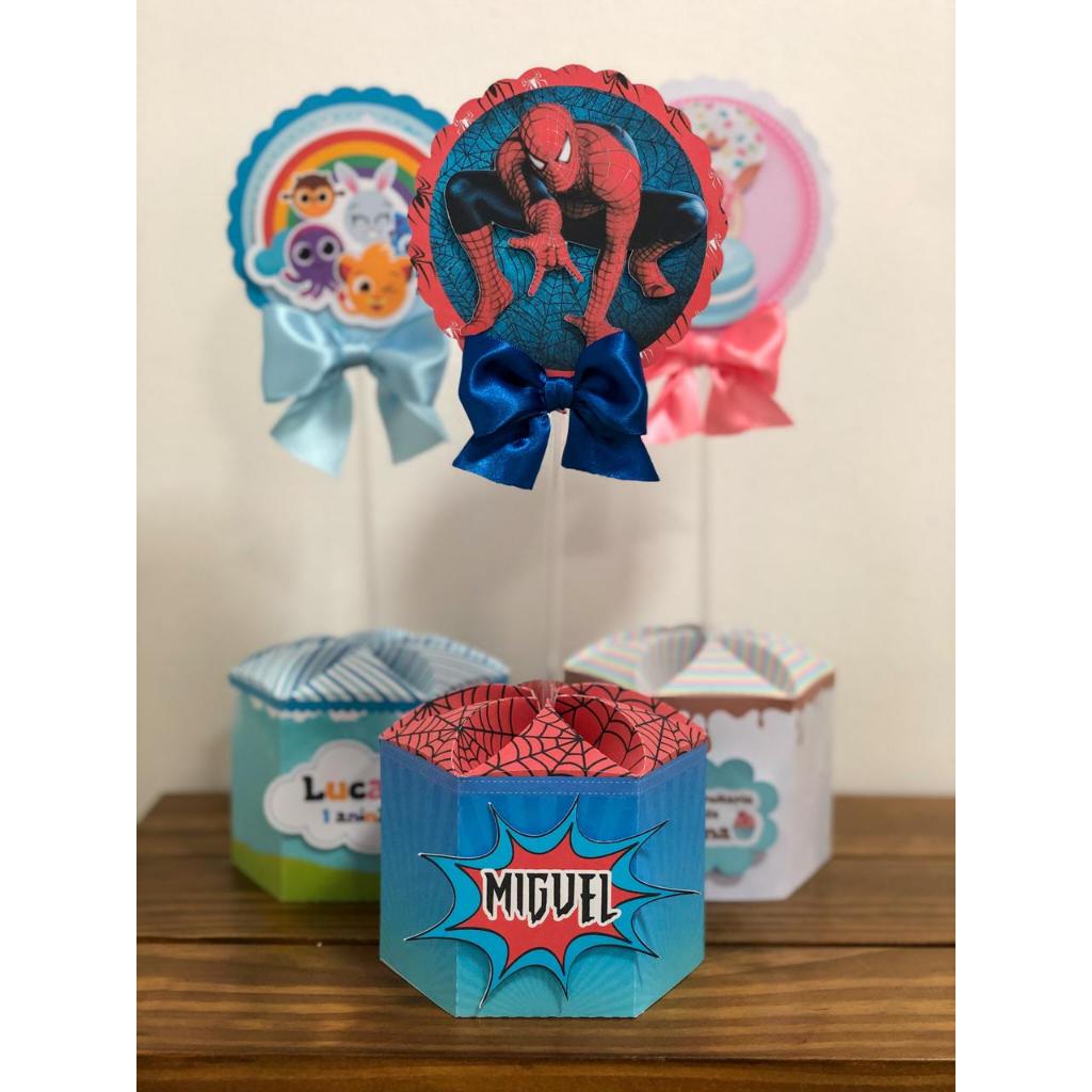 Centro de Mesa HOMEM ARANHA – lembrancinhas personalizadas - caixinhas personalizadas – papelaria personalizadas - vários temas