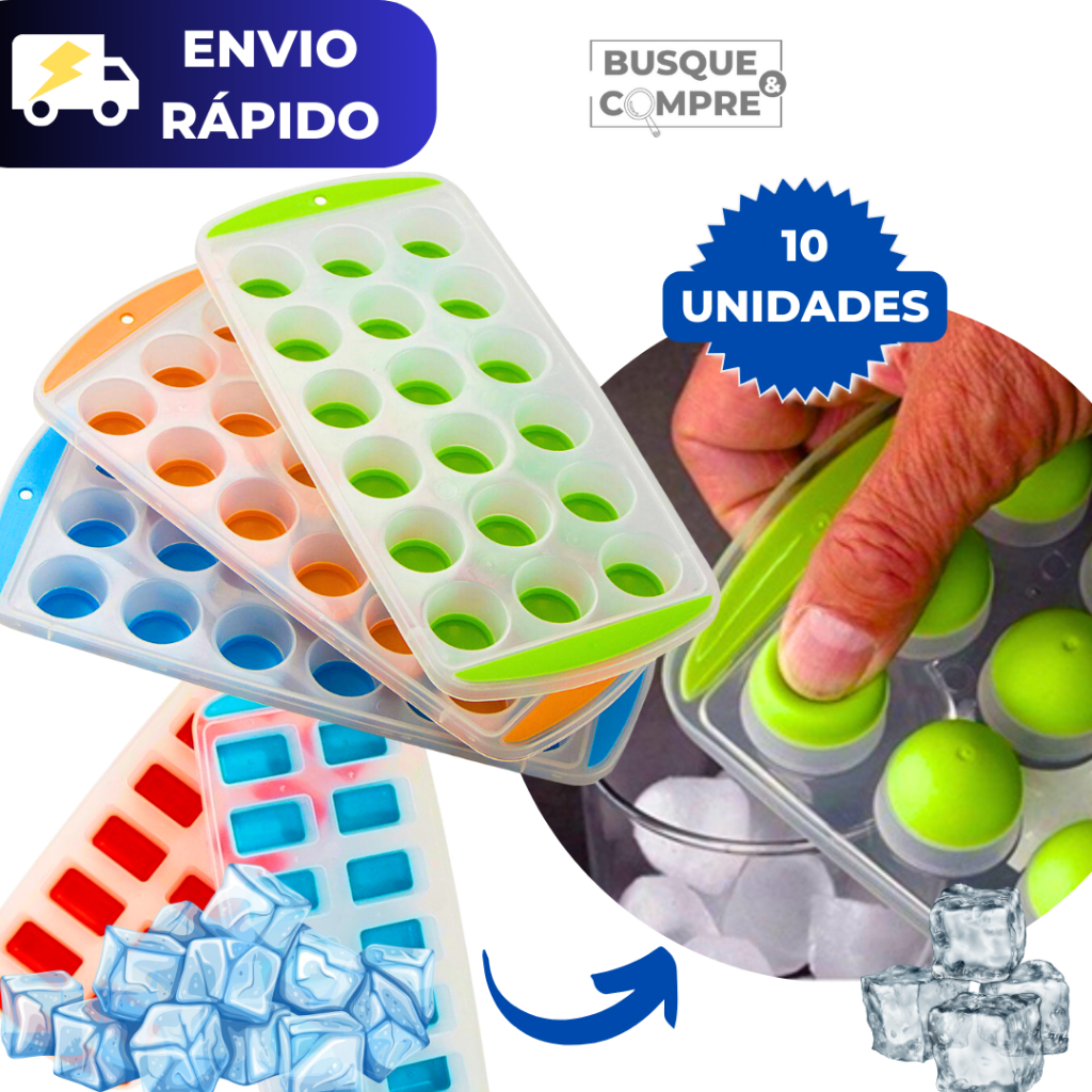 Kit 10 Formas para Gelo de Silicone Forma Dobrável Colorida Retangular Flexível Forminhas Forminha