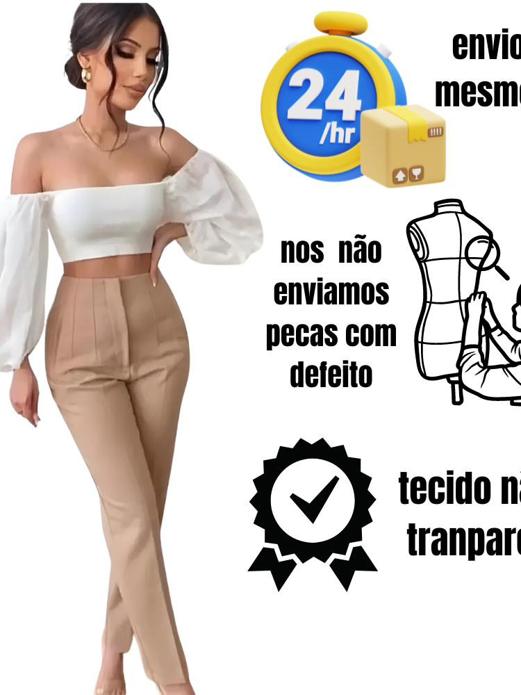 Calça Alfaiataria Cor Preta cintura alta Feminina Com ziper e bolso Social Tamanho PP ate G4 em Oferta na Shopee