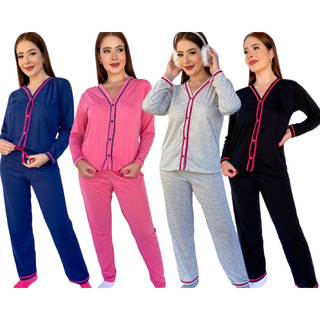 Pijama Feminino Inverno Longo Aberto Malha PV Premium Anti Peeling