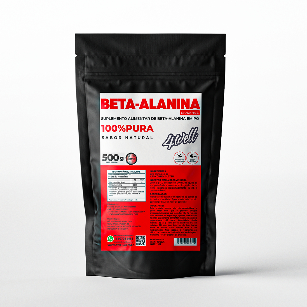 Beta Alanina 500g - 100% Pura - Importada - 4well