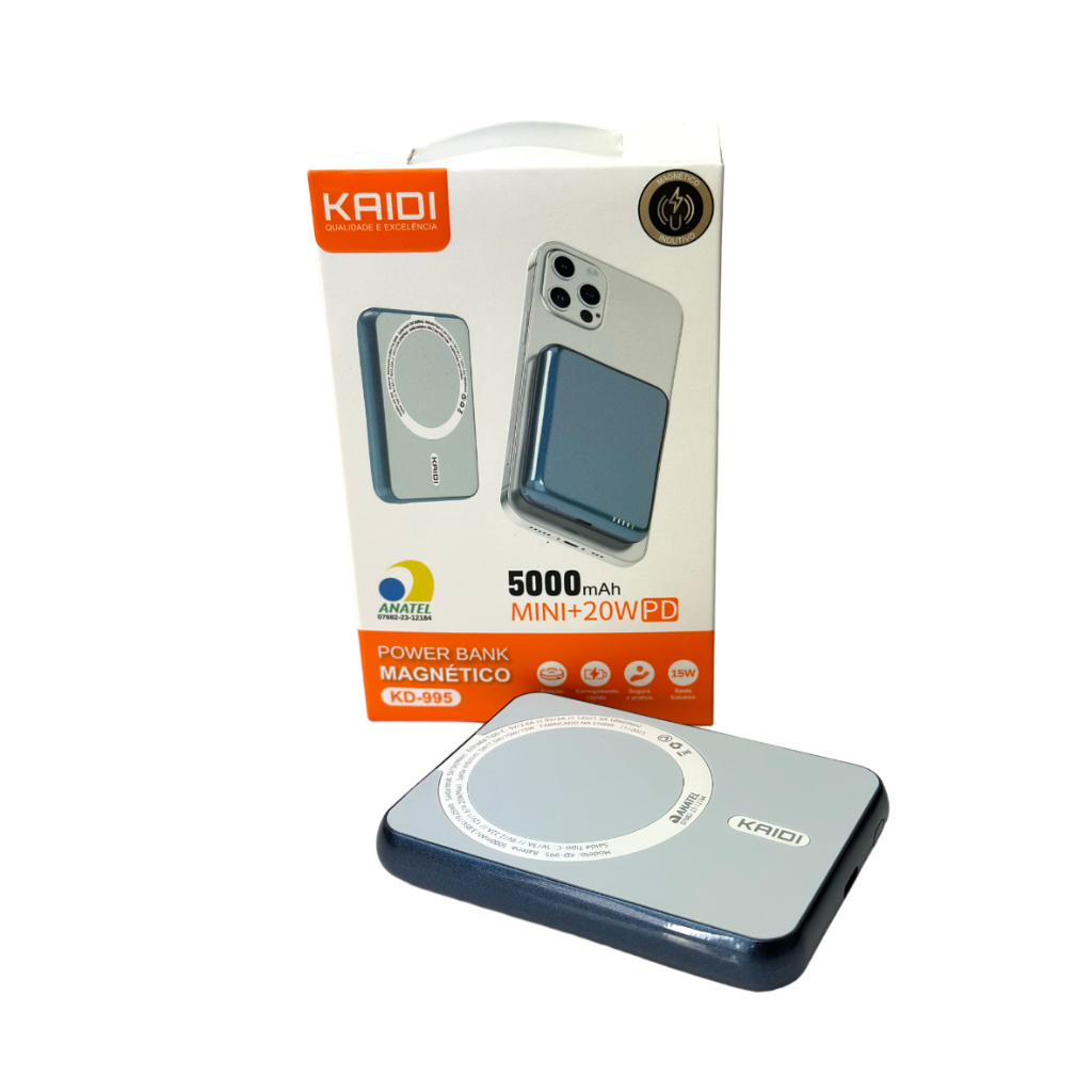 Carregador Portátil Indução Power Bank Magnético turbo Carregamento Rápido Bateria Externa Kaidi Kd-995 5000mah