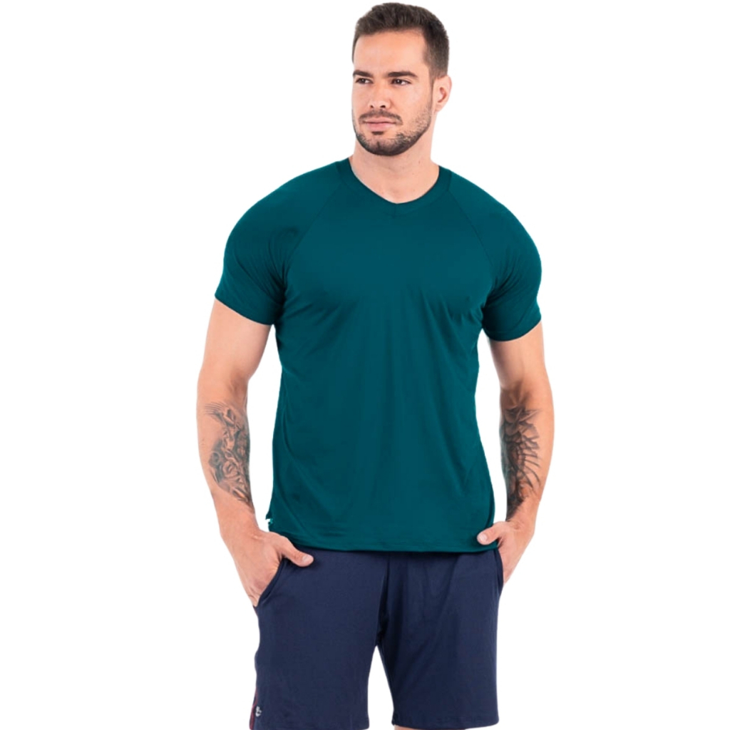 Camisa Masculina Manga Curta Lisa Sem Basica Com Gola V Tecido DryFit Ice Camiseta Academia Praia