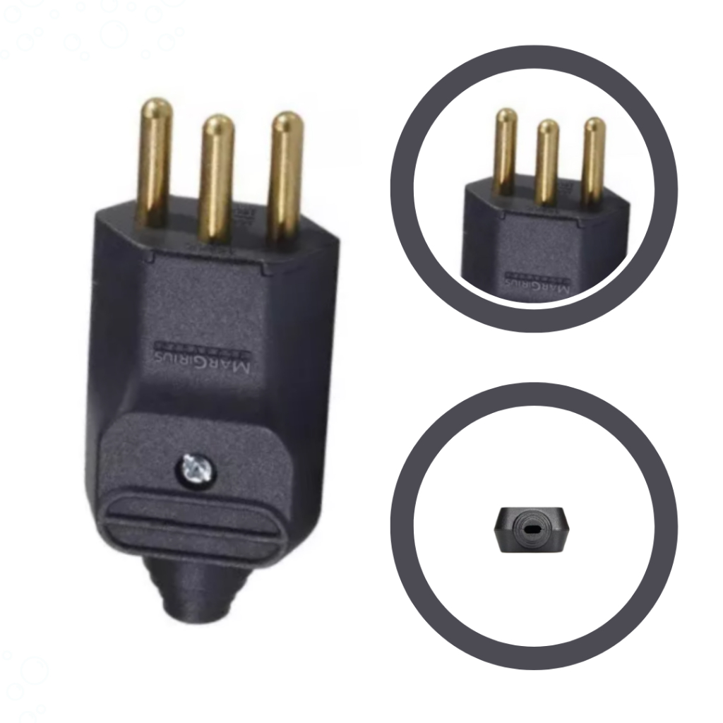 Plug Pino Adaptador de Tomada Desmontável 2P+T 20A 180° Preto com Prensa Cabos Grosso Margirius