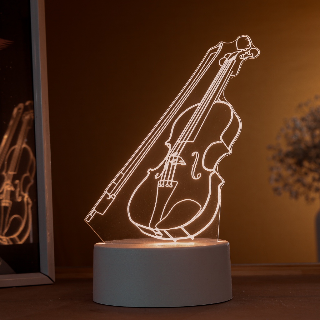 Luminária LED 3D de Mesa / Luz Noturna Presente Criativo / Decoração - violino, instrumentos em Oferta na Shopee