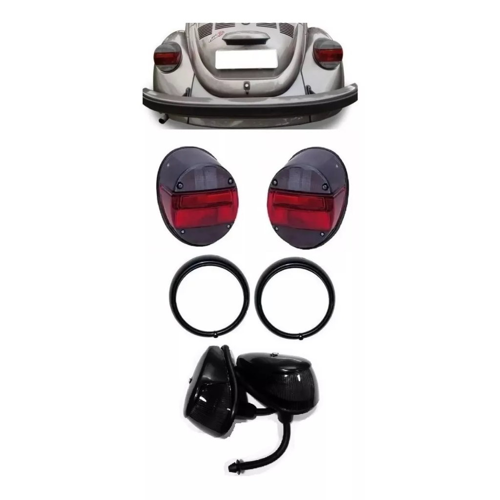 Kit Par Lanterna Traseira Fumê Par Pisca Lente fumê E Par Aro Preto Fusca Fafa
