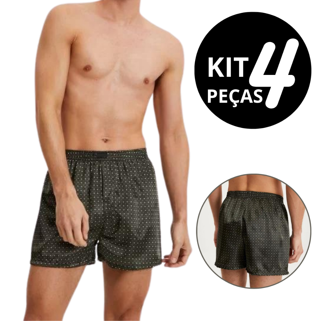 Kit 4 Cueca Samba Canção De Cetim Malha Fria Short De Dormir Confortável em Oferta na Shopee