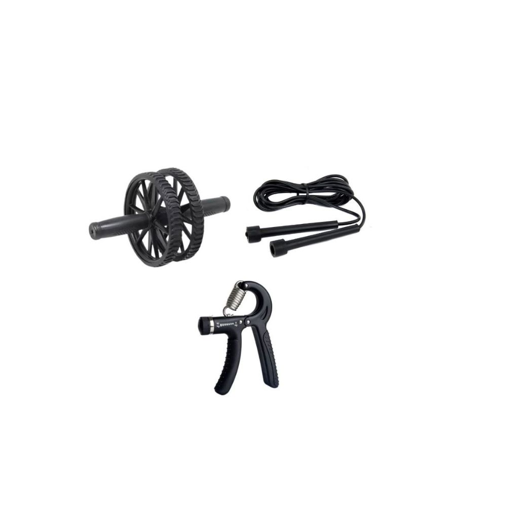 Kit Exercícios Roda Abdominal Corda De Pular E Handy Grip