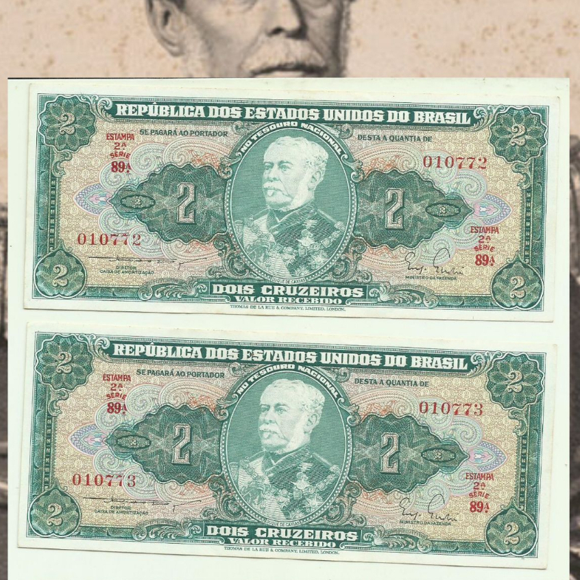 CRUZEIROS - Cédula Duque de Caxias em sequência- Lote de 2 - FE (UNC)