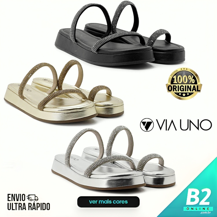Sandália Papete Via Uno Tiras Brilhantes Feminina Original Com Nota Fiscal e Garantia em Oferta na Shopee