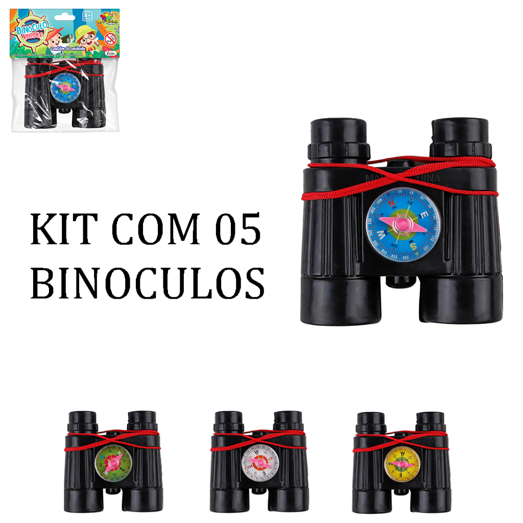 Kit 05 Binóculos infantis com bússola de plástico Art Brink