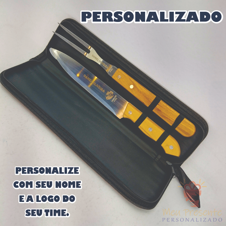 Kit Churrasco Personalizado - kit Churrasqueiro 2 Peças com Estojo