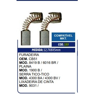 CARVÃO PARA FURADEIRA/PLAINA/SERRA TICO TICO/LIXADEIRA DE CINTA MAKITA C133G