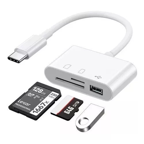 Adaptador leitor de cartão Tipo C 3 Em 1 Usb-C 3.0 Android e iphone 15