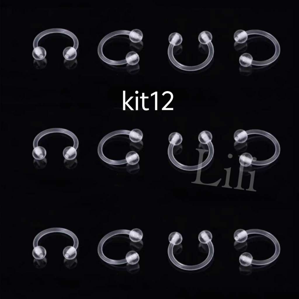 Kit 12 Piercing Ferradura Nariz Helix bioplast plástico flexivel unissex