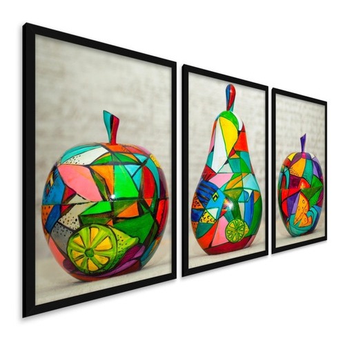Quadro Decorativo Moldura Frutas De Louça Colorido Cozinha