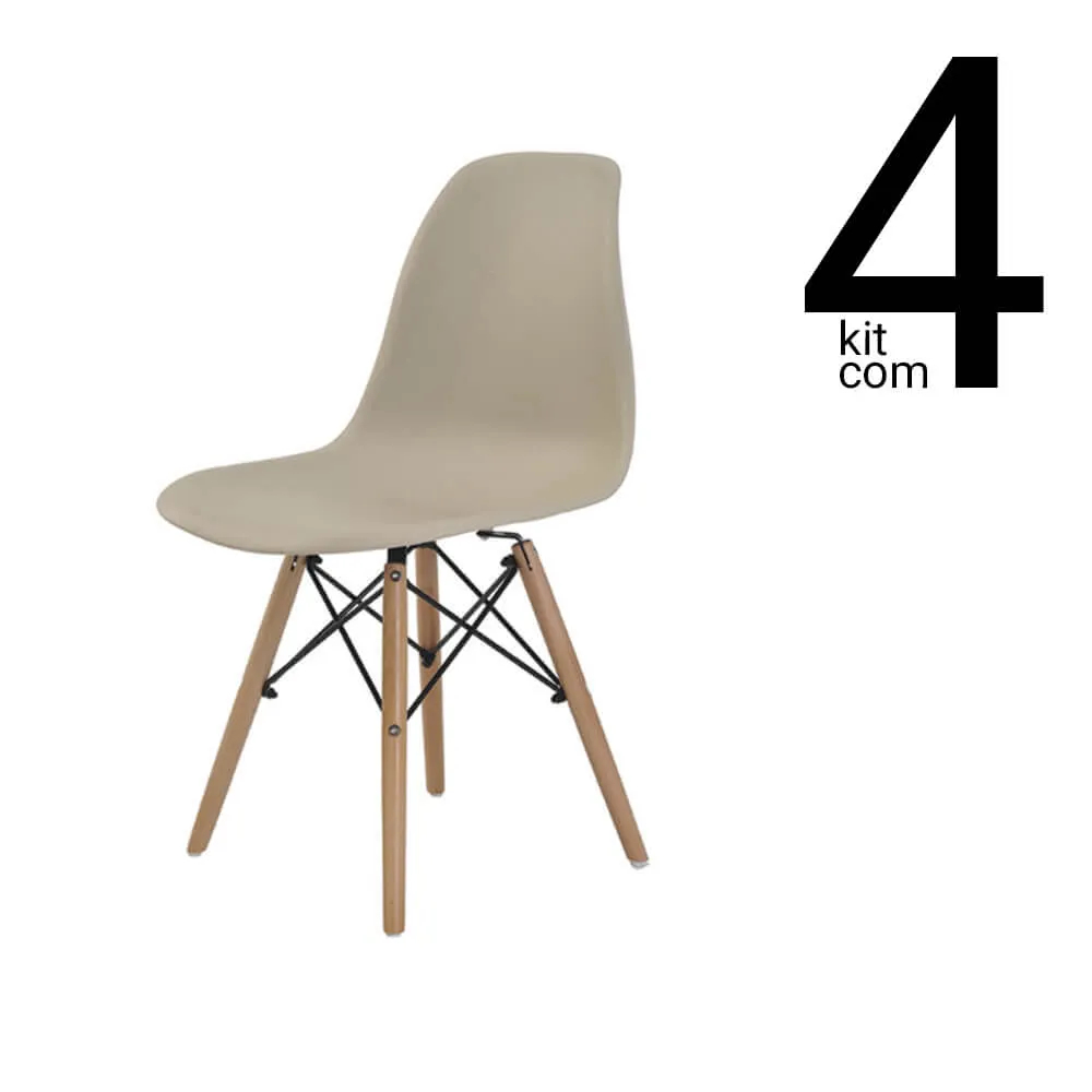 Conjunto 4 Cadeiras Eames Eiffel DSW Base Madeira - Fendi