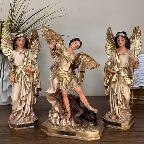 Três Arcanjos São Miguel, São Rafael, São Gabriel Barroco grande De 30 Cm Resina