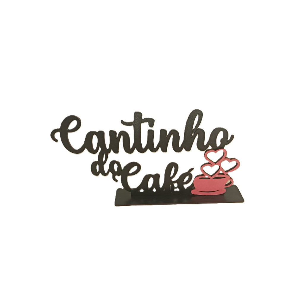 Decoração de mesa Cantinho do café em MDF Preto com xícara rosa 30 cm
