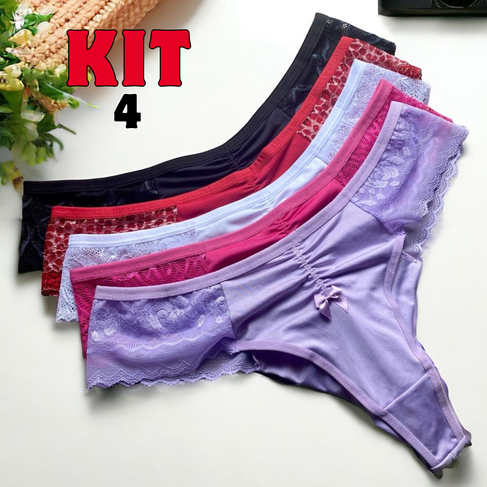 Kit 4 Calcinha Plus Size Fio Duplo Detalhe de Renda na Lateral Direto da Fabrica em Oferta na Shopee