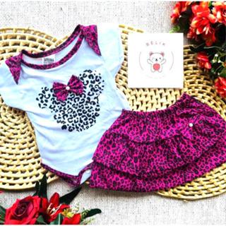 Conjunto de Bebê Body + Saia Menina Verão Minnie Animal Print Fofinha Temático SUPER PROMO...