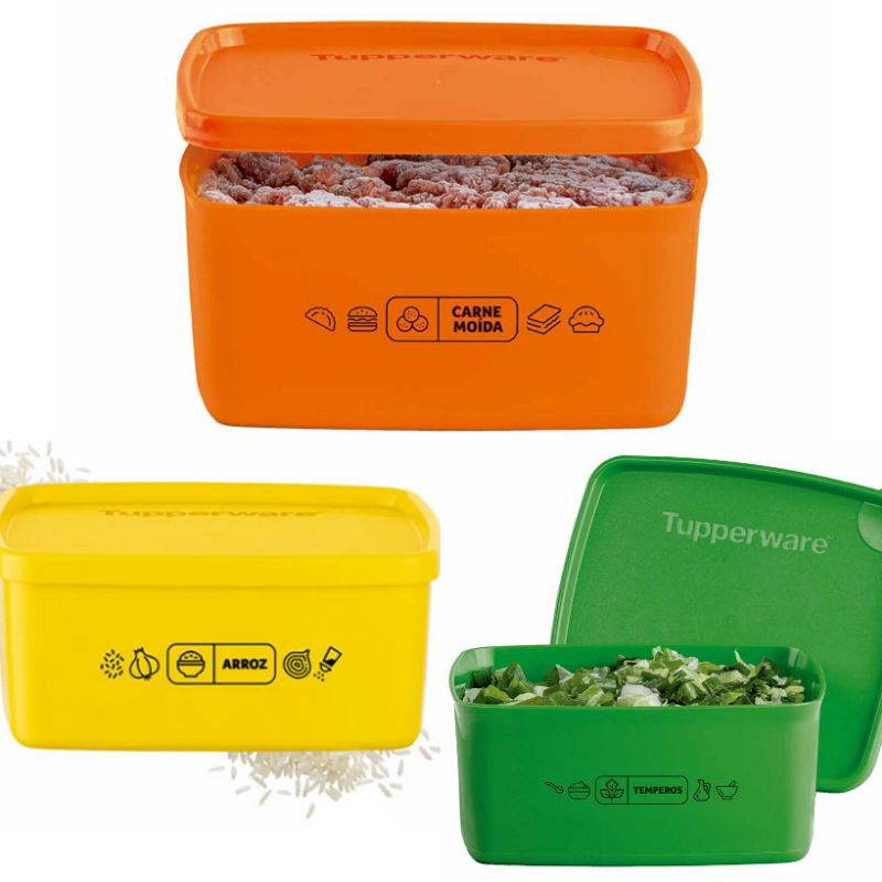 Tupperware Jeitosinho Original 400 ml - Aqui tem Polpa de Frutas - Aqui tem Feijão - Aqui tem molho de tomate - Aqui tem cheiro verde - Coral - Beterraba - Arroz - Carne moída - Temperos